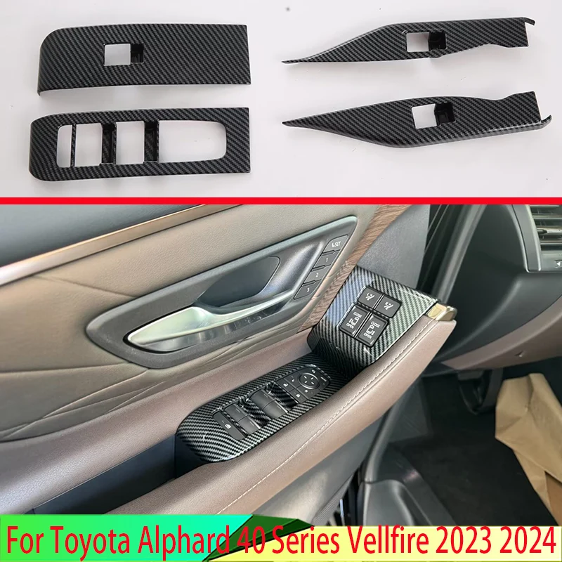 For Toyota Alphard 40 Series Vellfire 2023 2024 Carbon fiber style Door Window Armrest Cover Switch Panel Trim Molding Garnish