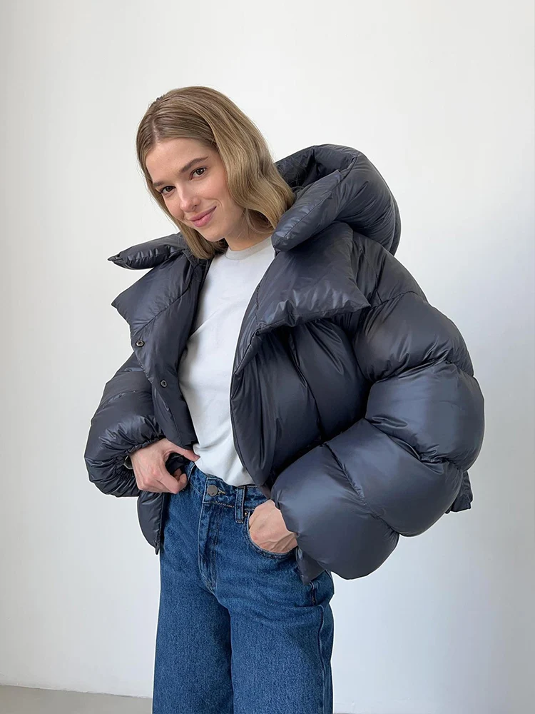 Mumaroho 2023 Autumn Winter Women Solid Cropped Cotton Padded Jackets Long Sleeve Outerwear Warm Coat With Hooded