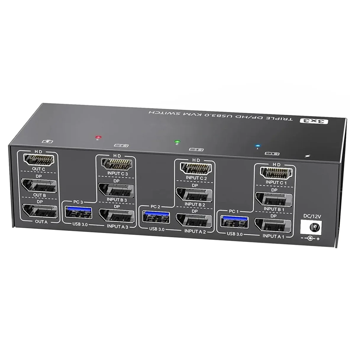 

T35C 3 in 3 OUT USB 3.0 KVM Switch 3 Monitors 3 Computers 8K@60Hz 4K@144Hz Triple Monitor KVM with 4 USB 3.0 Ports EU Plug