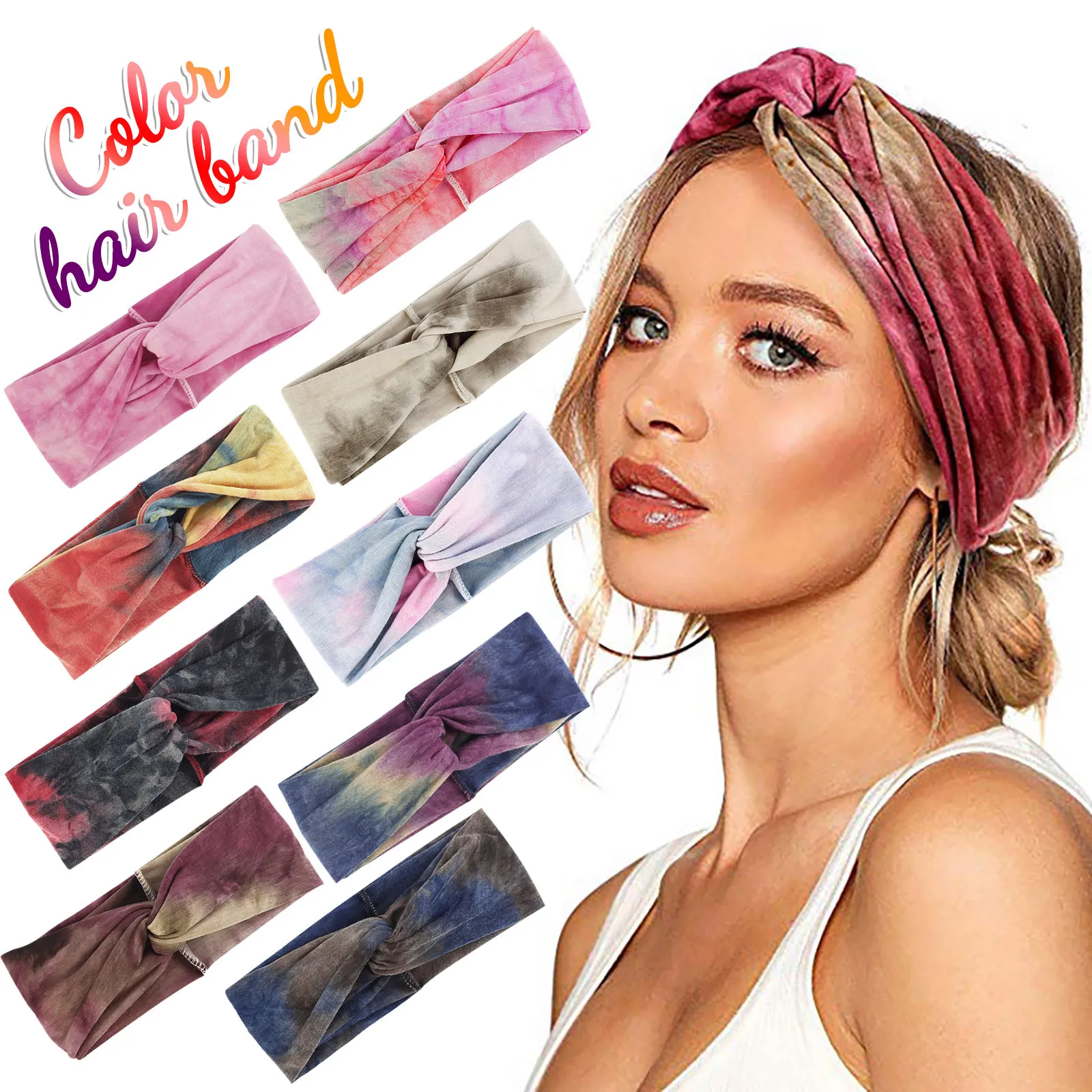 

Women'S Headband Vintage Tie-Dye Bowknot Hair Elastic Headband Hair Accessories Cycling Sweat Band Casual Daily Headwear