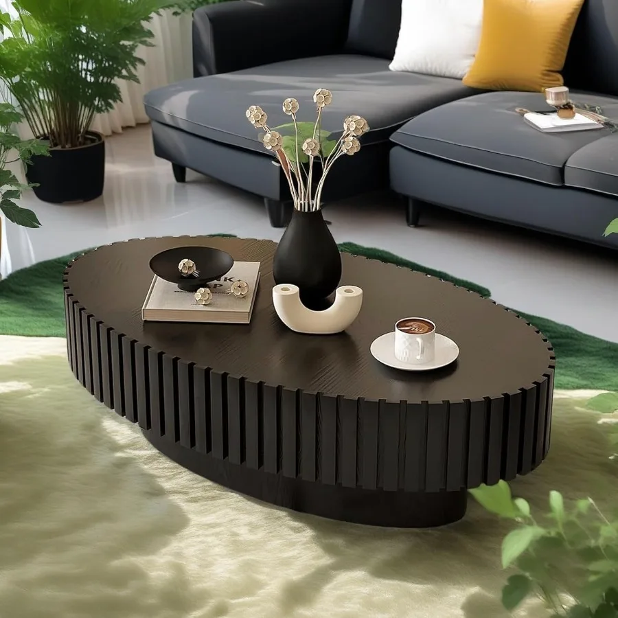 

Овальный журнальный столик, современный барабан ручной работы, рифленый ДСП, деревянные центральные столы, уникальные эстетические низкие журнальные столики середины века для