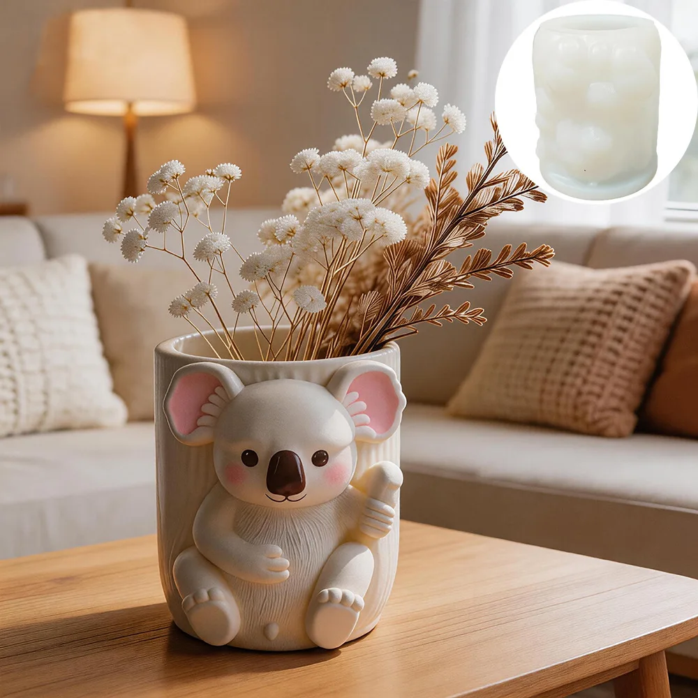 

2026 New Mould Cartoon Koala-Shaped Plaster Vase Silicone Mold DIY Desktop Decorative Storage Tube Pen Holder and Ornament Molds