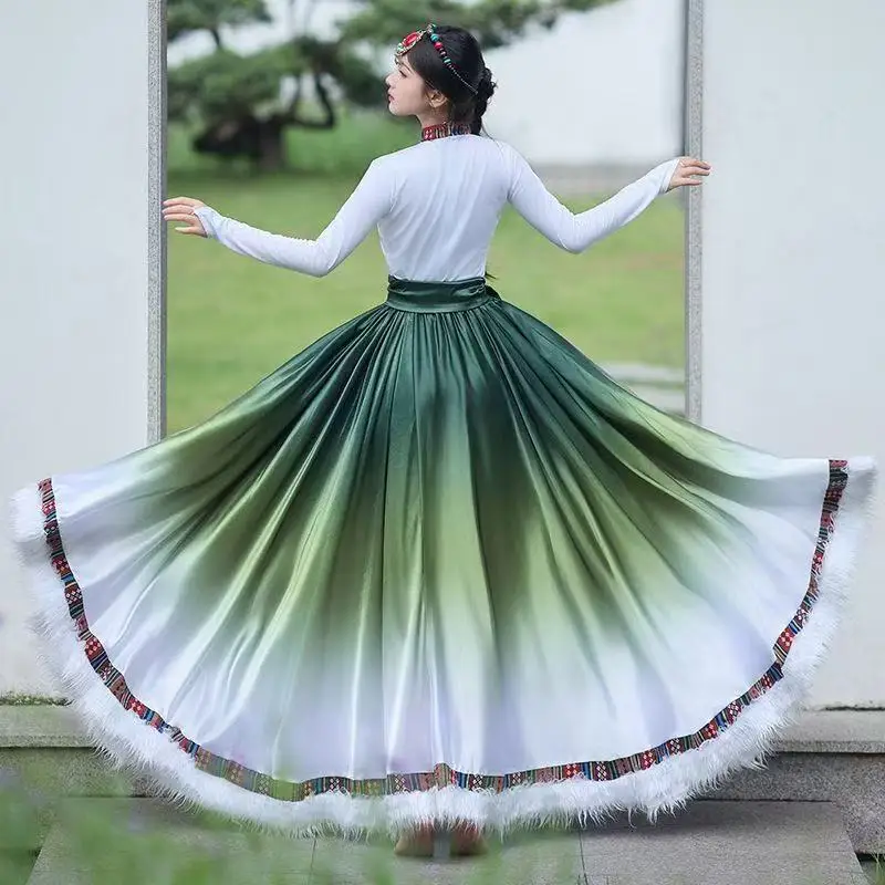 Classic Tibetan Dance Costume Ethnic Minority Flying Goddess Skirt Halloween Christmas Carnival Stage Performance Large Hem Suit