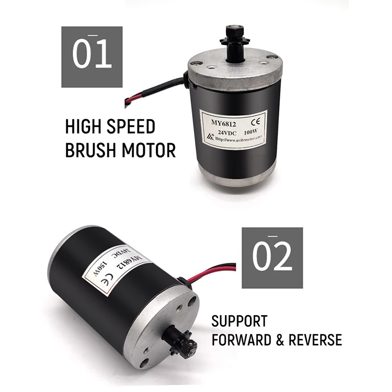 Motor Skuter Listrik Motor PM Disikat Motor PMDC Torsi Tinggi untuk Skuter 12V 24V Motor Magnet Permanen 100W 120W 150W