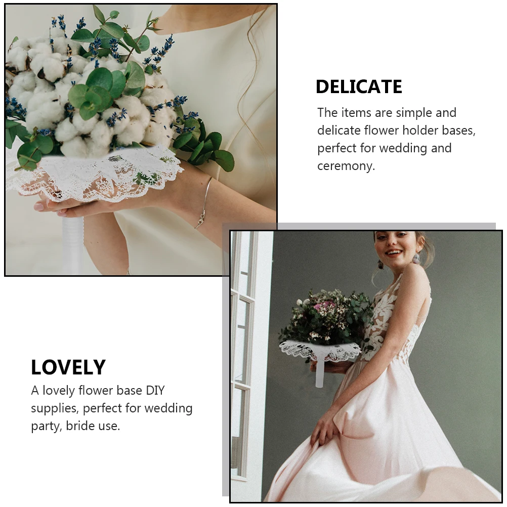 

3 Sets Wedding Decor Flower Lace Skirt Bouquet Holders for Weddings Artificial Handle Bride