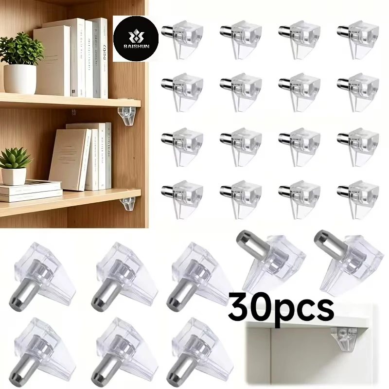 30Pcs Cabinet Shelf Support Pins, 5mm Clear Shelf Pegs Holders, Adjustable Transparent Shelf Support Brackets, Furniture Closet