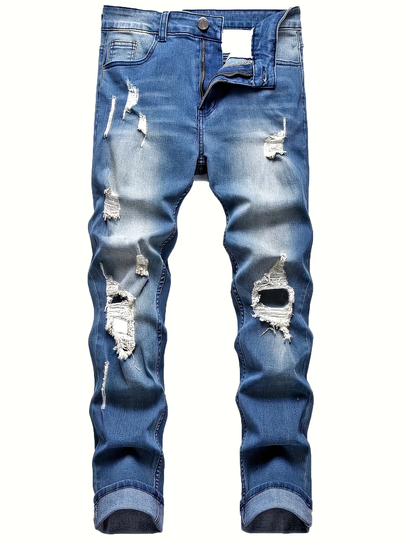 

Men's stretch ripped denim trousers - fashionable versatile trousers