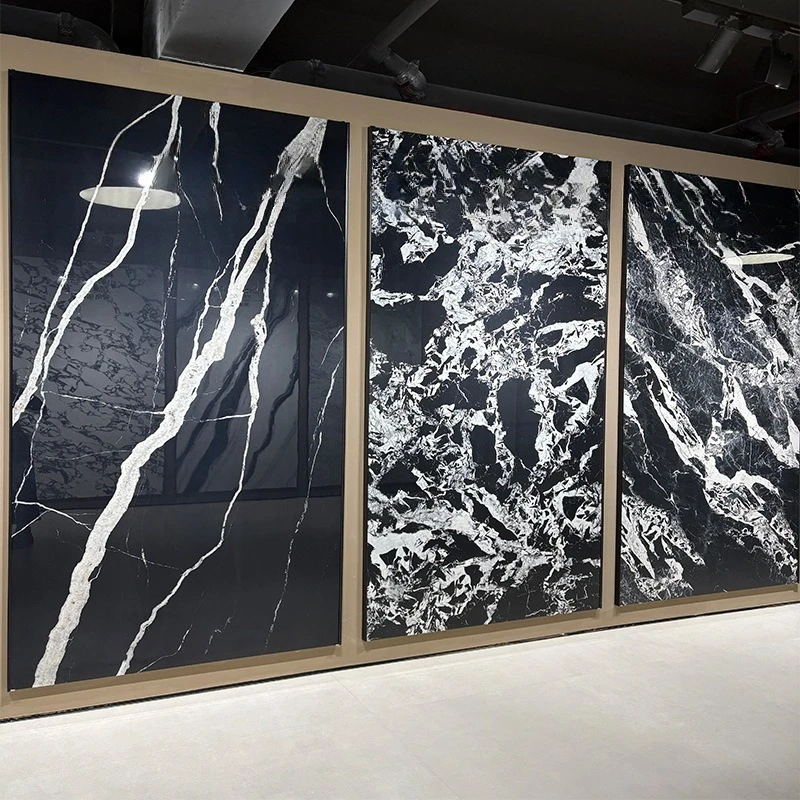 pattern 1200X2700x9 large slab glossy slate background wall living room TV background black and white root lotus color