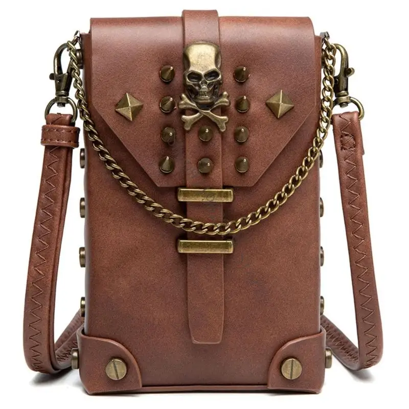 

Retro Punk Ladies Shoulder Bag Leather Crossbody Handbag With Skull Designs 066F