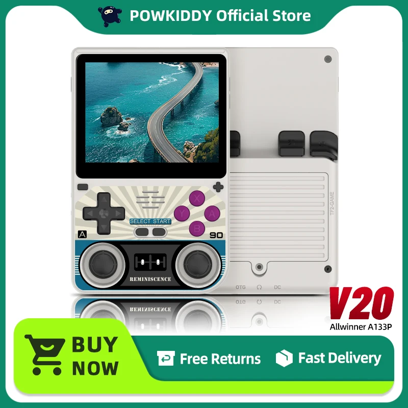 New POWKIDDY V20 Retro Video Handheld Game Console 3.5-Inch IPS HD Screen A133 Plus 5000mAh Lithium Battery Gift Retro Stickers