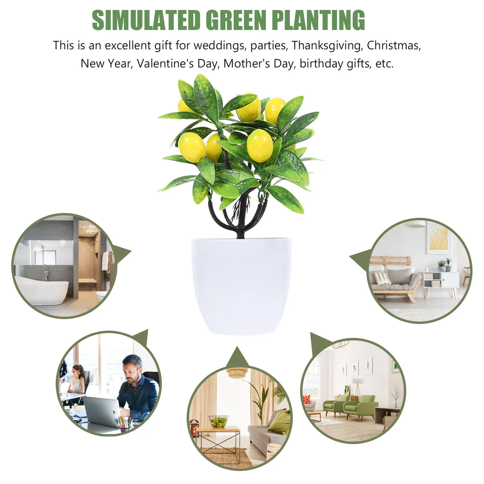 

2 Pcs Faux Plant Simulated Lemon Ornaments Front Porch Decor Dried Flowers Mini Trees Yellow Artificial Green Home Office