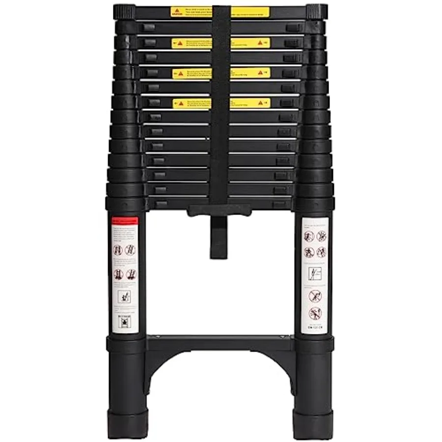 

14.5 FT Aluminum Telescoping Ladder for Home RV Outdoor Use Black Lightweight Heavy Duty 330 lbs Max Capacity with 2 Triangle S