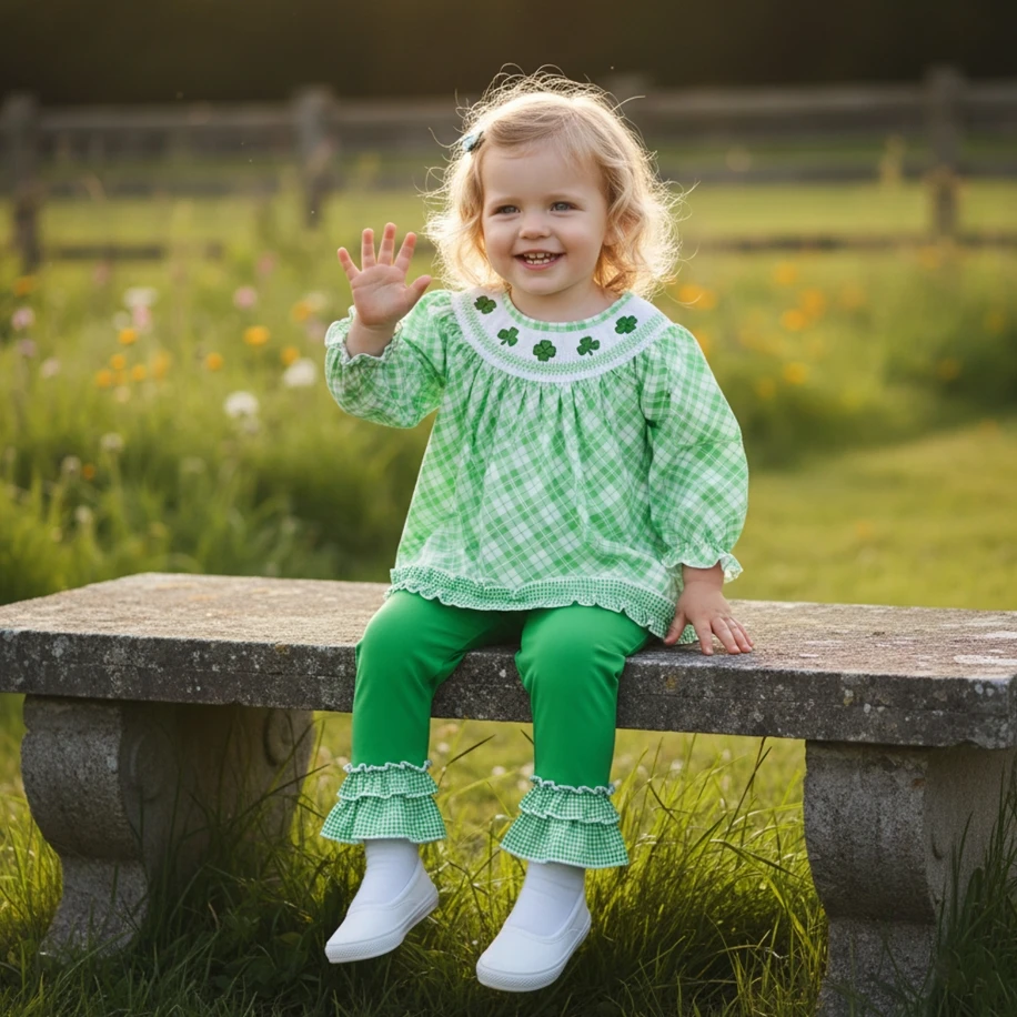 Toddler Baby Girl Irish Outfit Clover Long Sleeve Tops and Ruffled Flared Pants 2 Piece Spring St. Patrick's Day Set