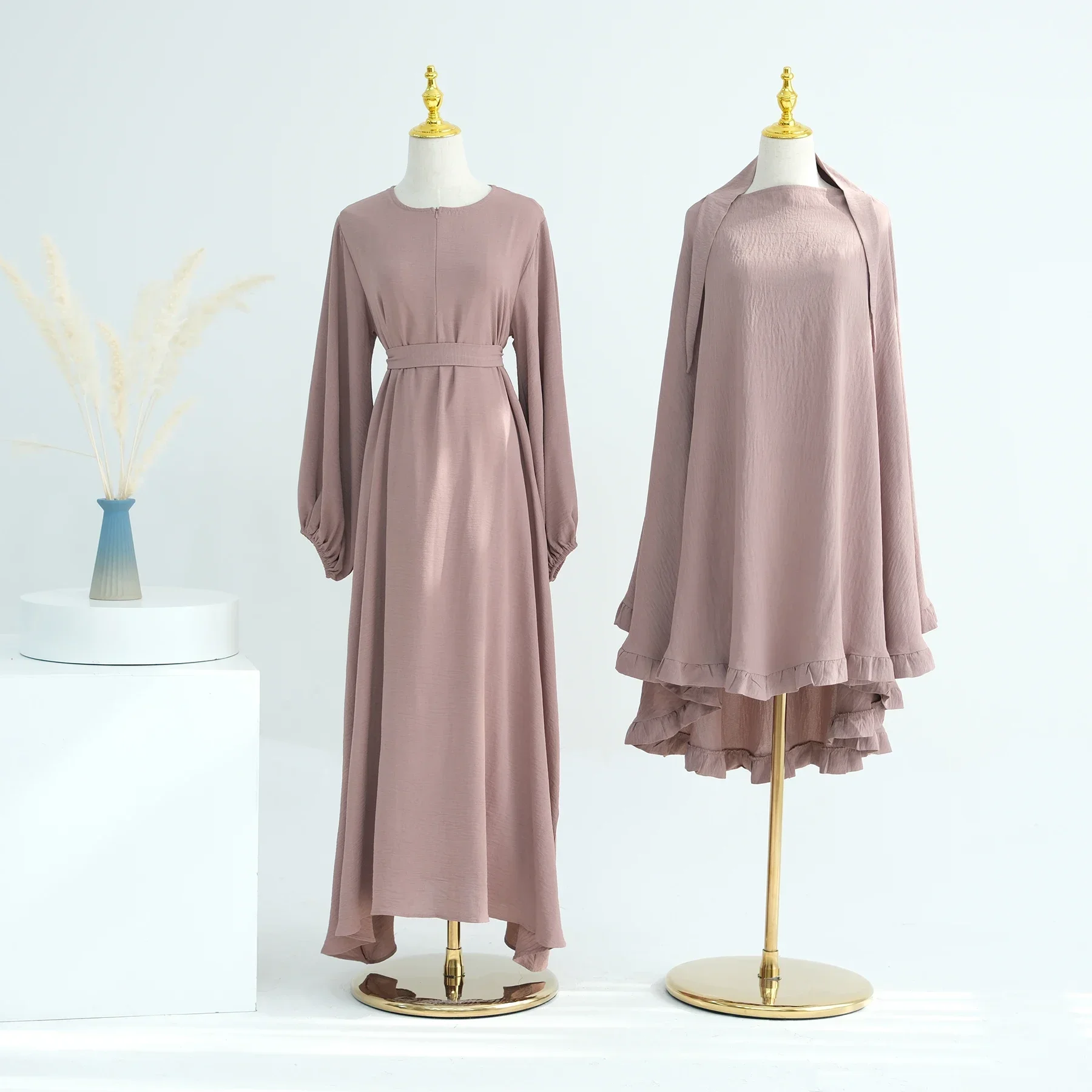 Ramadan Prayer Dress Khimar Sets Muslim Women Dubai Abaya Female Modest Dresses 2 Piece Djellaba Islam Clothing Kebaya Jalabiya