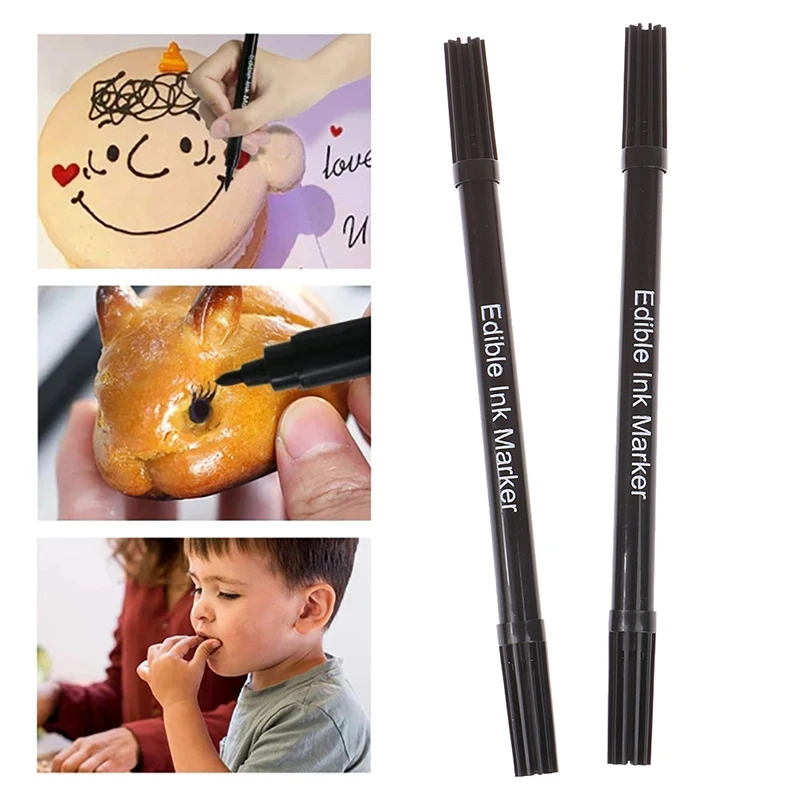 2PCS Black Food coloring Pens Double Sided Food Grade and Edible Marker Writers