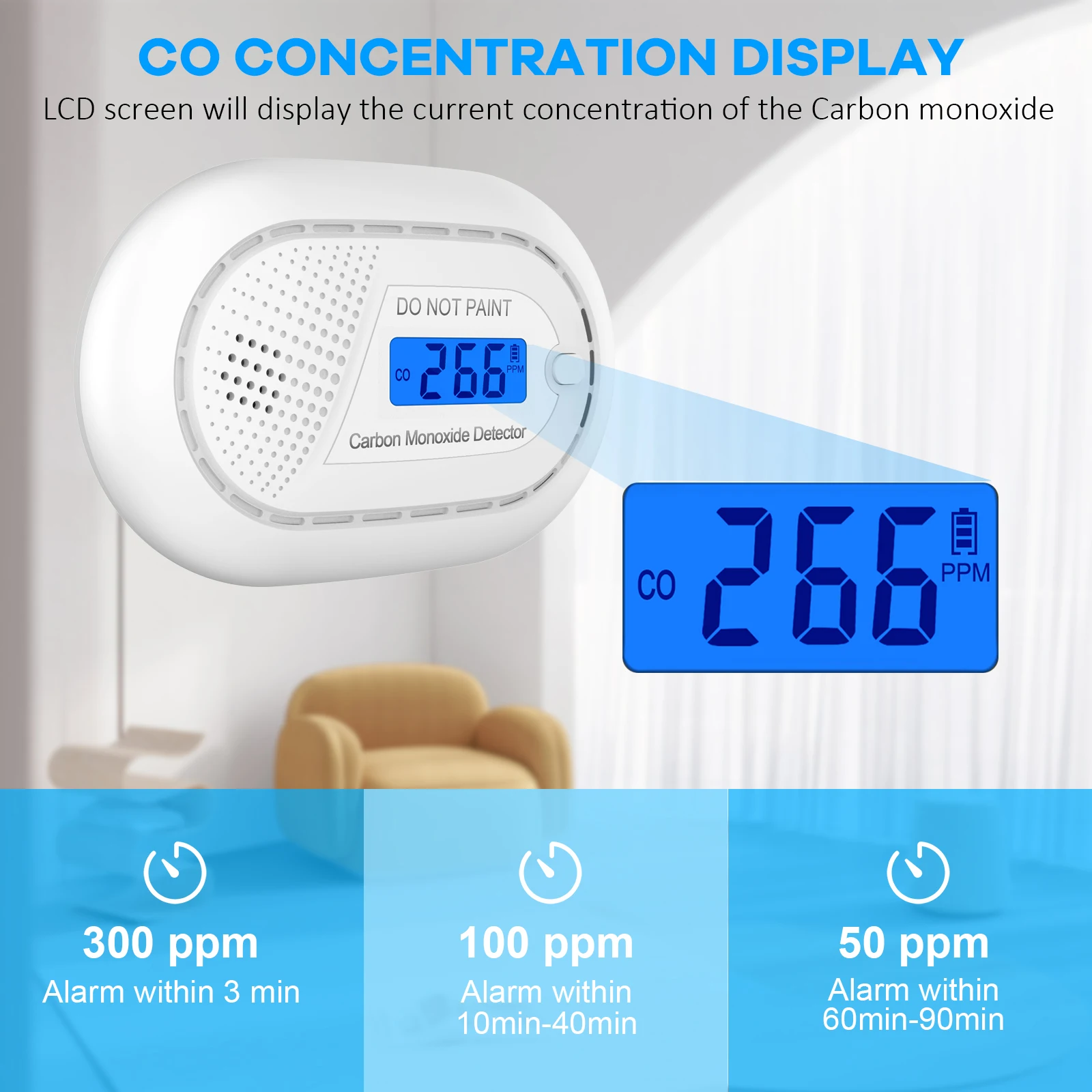 WIFI Tuya  Carbon monoxide alarm    CO Fire Alarm Home Safety Protection 10 Years Battery LED screen display display value