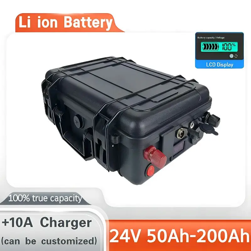 

IP67 1 waterproof 24V 50Ah 60Ah 80Ah 100Ah 120Ah 150Ah lithium ion battery with BMS for boat thruster solar inverter+10A charger