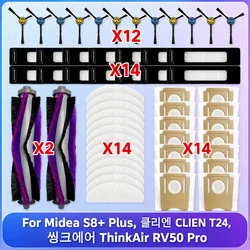 Pièces de rechange pour Midea S8+ Plus, 클리엔 CLIEN T24, 씽크에어 ThinkAir RV50 Pro Robot Aspirateur Accessoires Brosse Principale Filtre Chiffon de Vadrouille Sac à Poussière