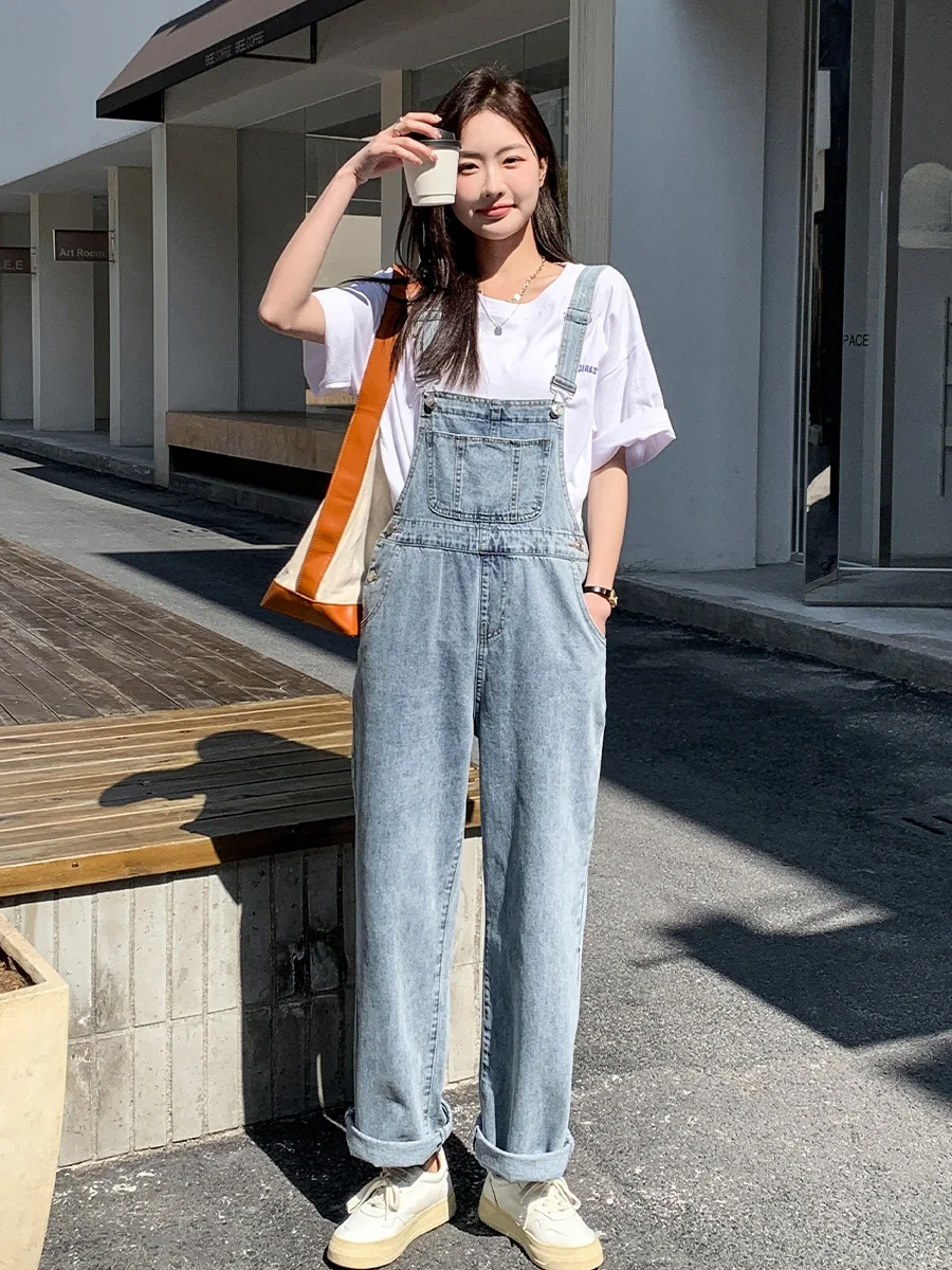 

Джинсовый комбинезон Bling Home для женщин, светло-голубой, серия Milk, весна-осень, новинка, с высокой талией, длинные брюки, на молнии, универсальный