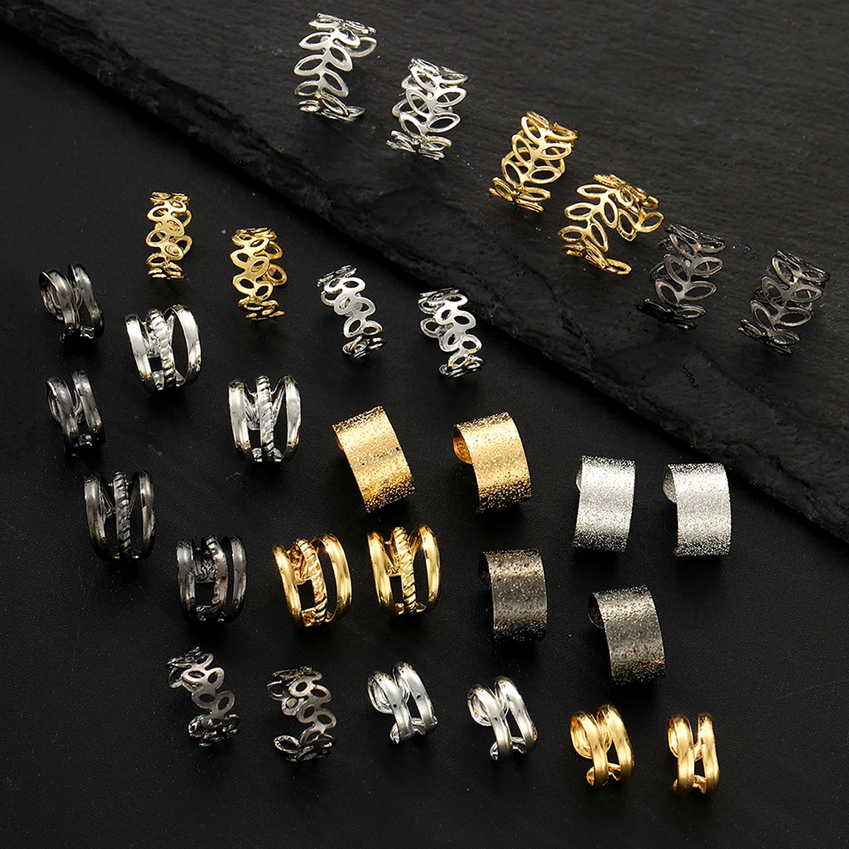 30 Pcs Hollow Leaf Design Clip Earrings Set for Women Simple Punk Colorful Creative Non-Piercing Ear Clips Trendy Daily Jewelry