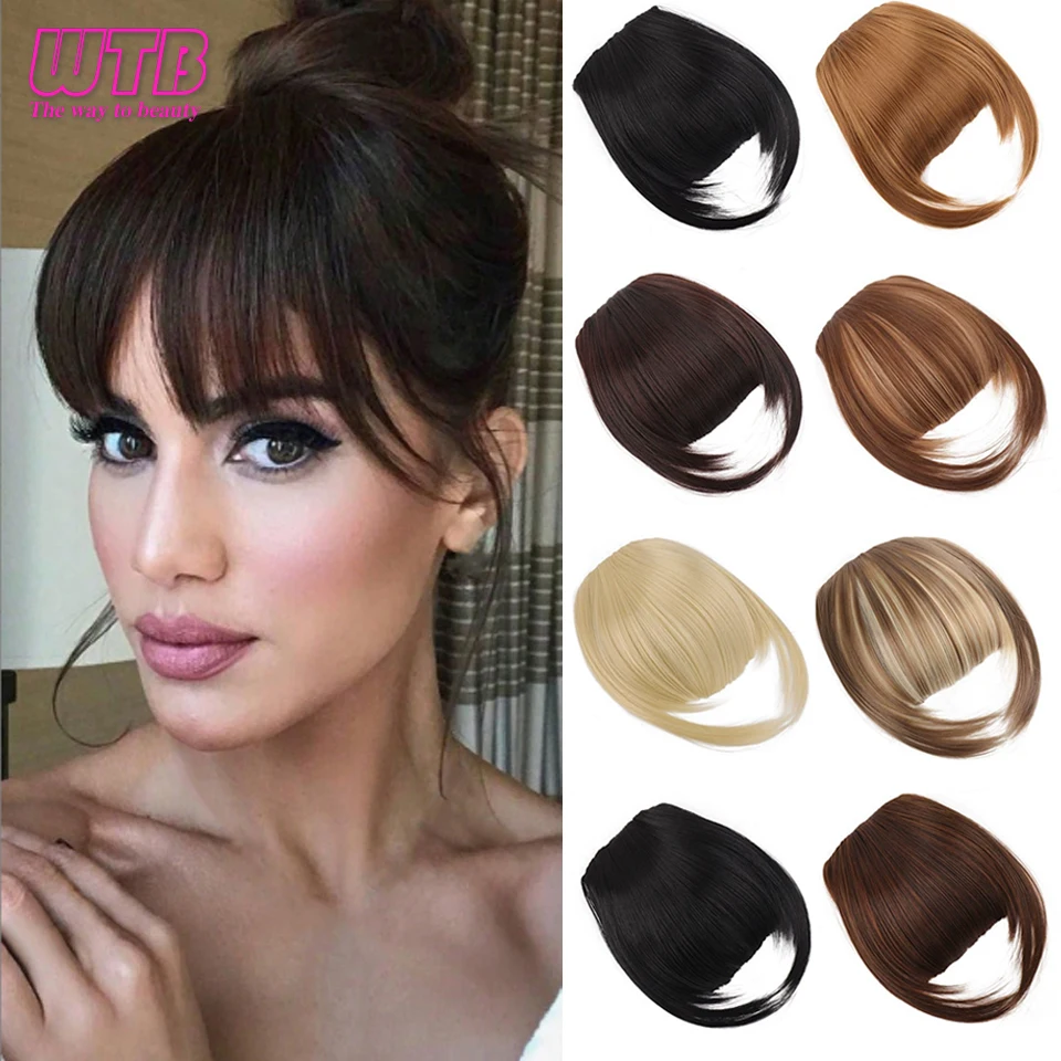 Synthetic Bangs Hair Clip Fake Bangs Fringe with Temples Hairpieces for Women Natural Curved Bangs Clip in Hair Extensions