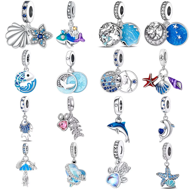 925 sterling silver mermaid dolphin carp octopus charms fit original  bracelet charm bead necklace Diy female jewelry