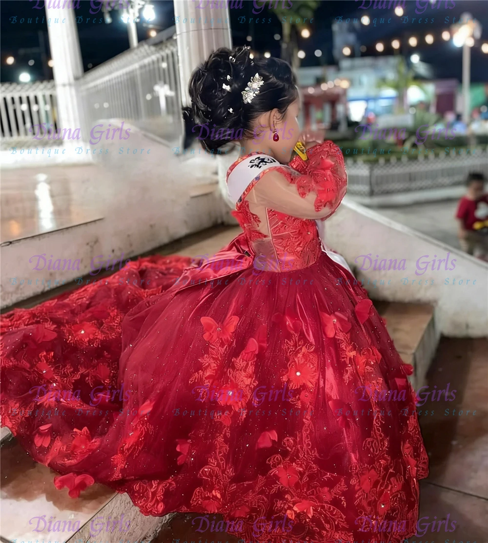 Gorgeous Flower Girl Dress Red Tulle FLuffy With Quality Lace Appliques For Wedding Birthday First Communion Birthday Dresses