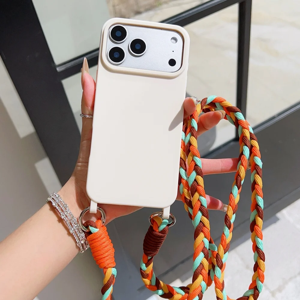 Crossbody Lanyard Strap Seil Weiche Silikon Handyhülle für iPhone 11 12 13 14 15 16 Plus 17 Pro Max XR XS stoßfeste Stoßstangenabdeckung