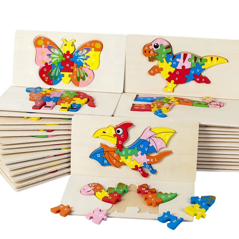 Nuevo juego de rompecabezas 3D de madera de alta calidad para bebé, rompecabezas de inteligencia Animal de dibujos animados, juguetes Montessori a juego para niños, regalos