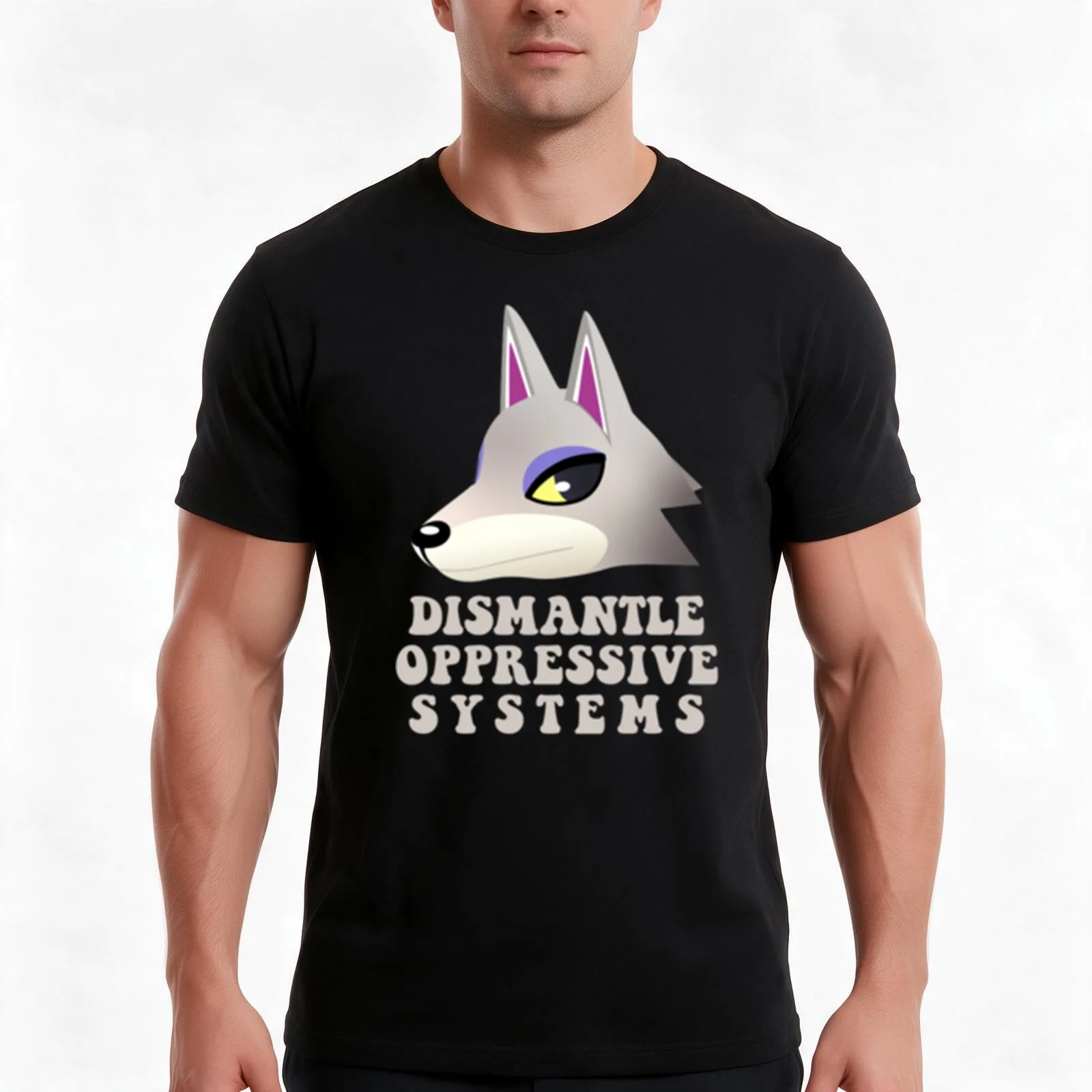fang says dismantle oppressive systems! T-Shirt, Summer Casual Cotton Tee, Oversized Streetwear Tops, Vintage Graphic Print