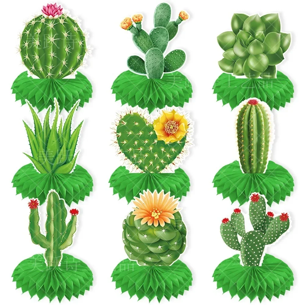 

9pcs Cactus Desktop Honeycomb Ball Ornament Hawaii Theme Aloha Party Summer Beach Birthday Party Cowboy Birthday Decor