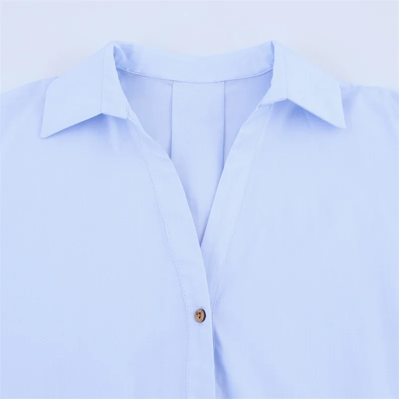 Femmes mode chemise ample été 2025 mince haut décontracté col à revers à manches longues Blouses simple poitrine dame banlieue T-Shirt haut