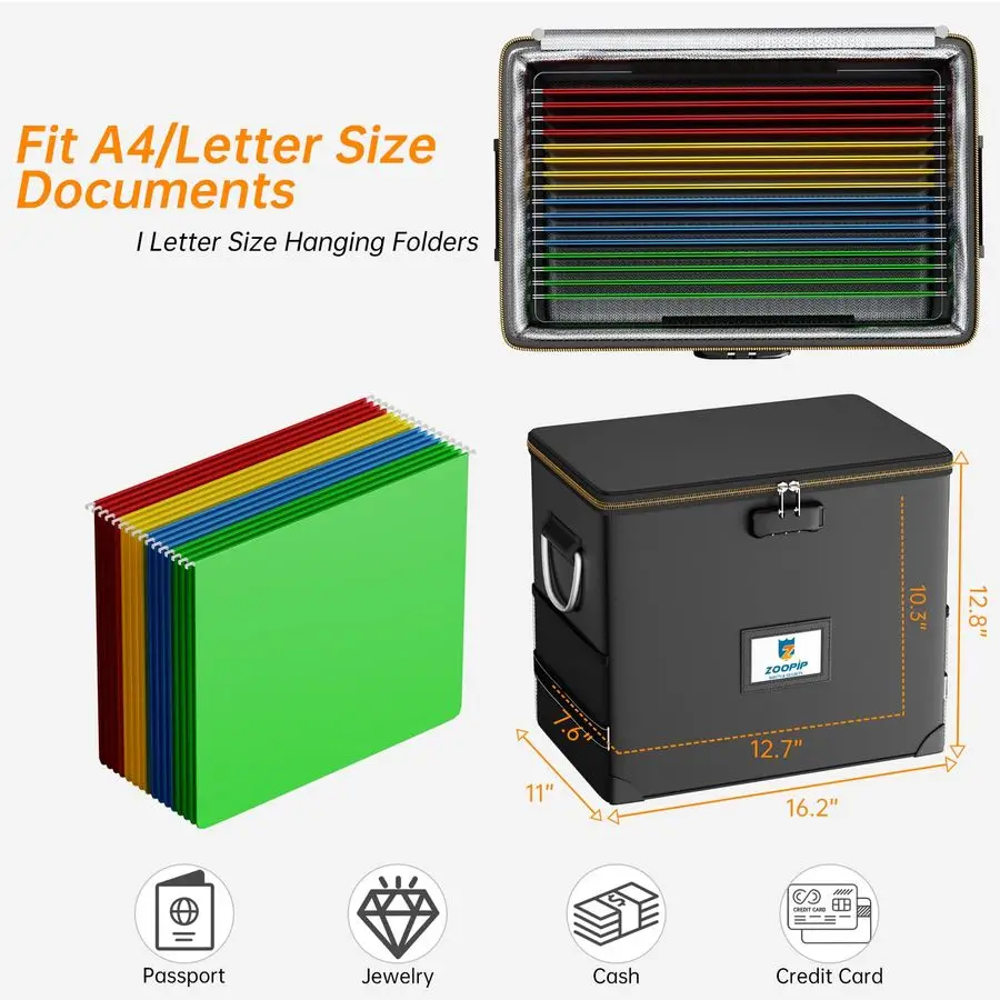 منظم مع قفل، صندوق مستندات مقاوم للحريق، صندوق الأمان الصلب يتضمن 10 مجلدات ملفات معلقة لحجم الرسالة، وخزانة ملفات مع Fi #6
