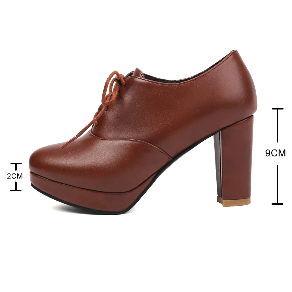 2024 Best-seller New Round Toe Platform High Heeled Woman Lace Up Shoes Derby Oxford Pumps Women Shoes Heels image 6