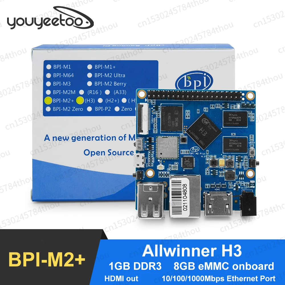 

Banana Pi BPI-M2+ Plus Allwinner H3 Quad-core Cortex-A7 1GB DDR3 8GB eMMC Support HDMI WiFi BT CSI Run Android Ubuntu Debian