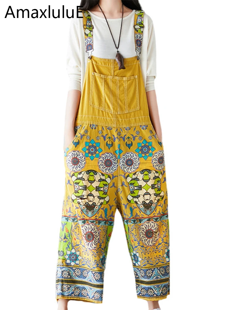 Amax LuluE 2025 Korean Designer Summer Fashion Printed Overalls Womens Loose Luxury Floral Pants Casual Classic Punk Trousers
