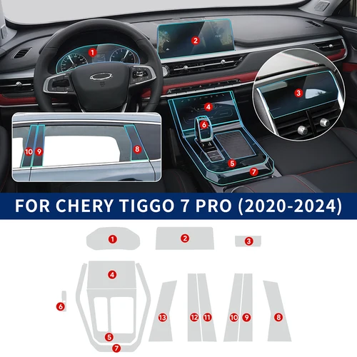 Para Chery Tiggo 7 Pro 2020-2024 TPU película de pantalla de navegación de coche pegatina protectora de caja de cambios accesorios interiores antiarañazos