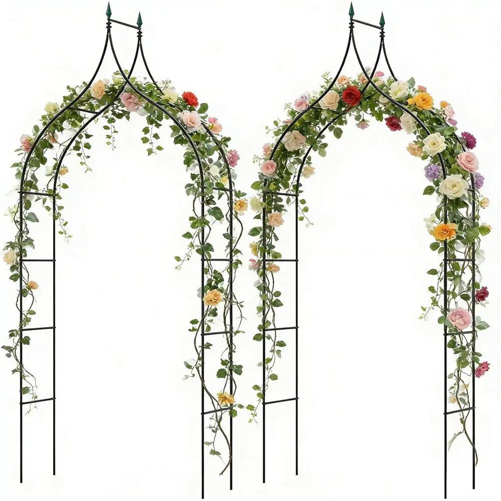 

Gothic Style Metal Garden Arbor with Climbing Plants, Outdoor Archway for Lawn and Backyard, Ideal for Weddings and Parties, Bla