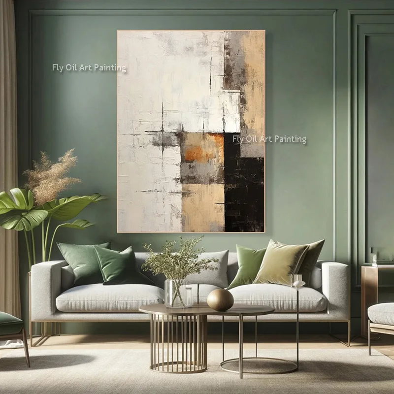 Artisan Painted Mark Rothko Style Earth‑Tone Square Thick Canvas Wall Art Cracked Textured Oil Painting For Home Decor