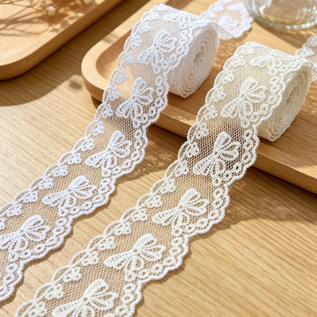 (3 yards/roll)40mm Embroidered Bow Mesh Lace Accessories Underwear Sewing Matching Fabric Handmade Ledger Making