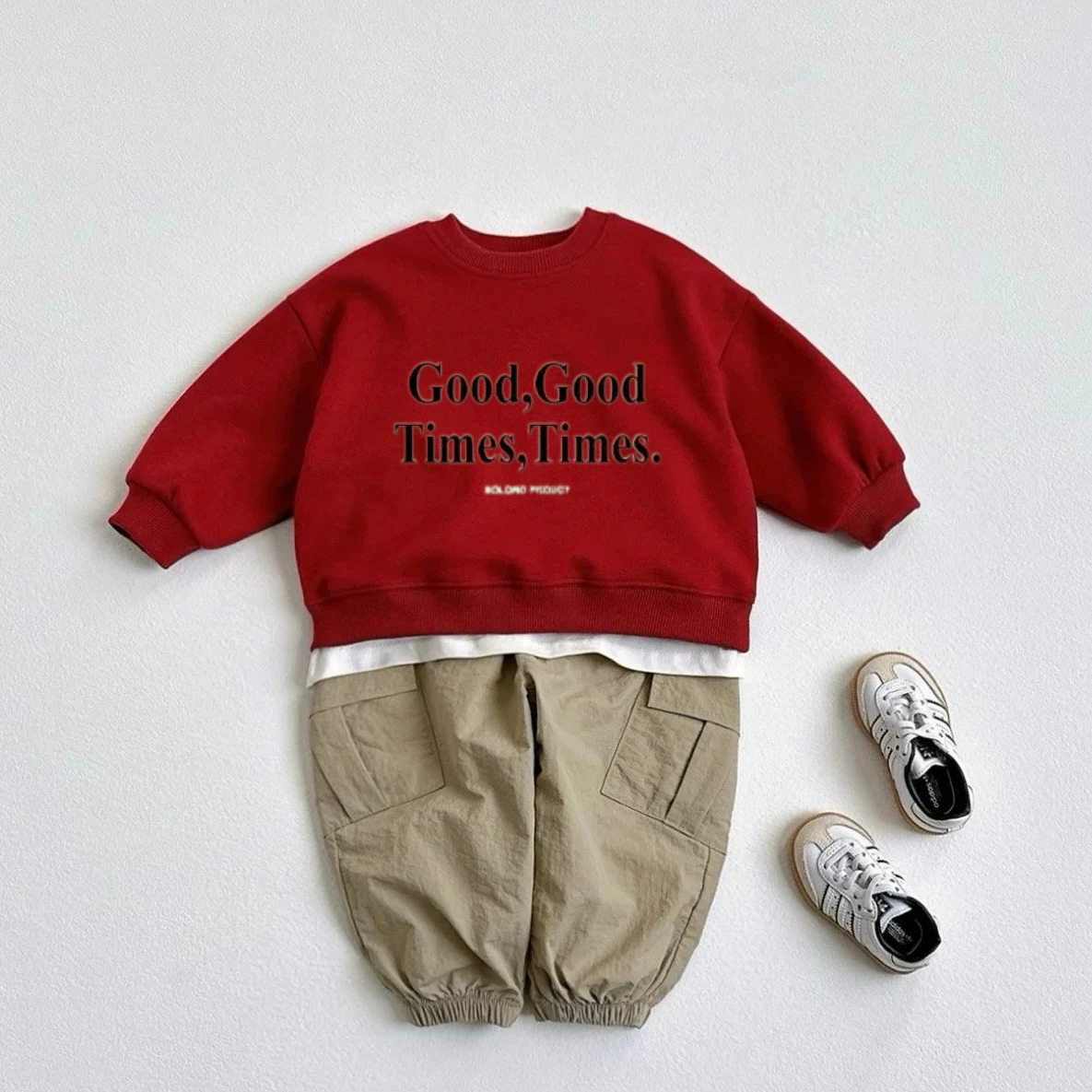 Red Sweatshirts Letter Print Round Neck Tops For Boys And Girls Fashion Casual Clothing New Design Hoodie Korean Version Wear