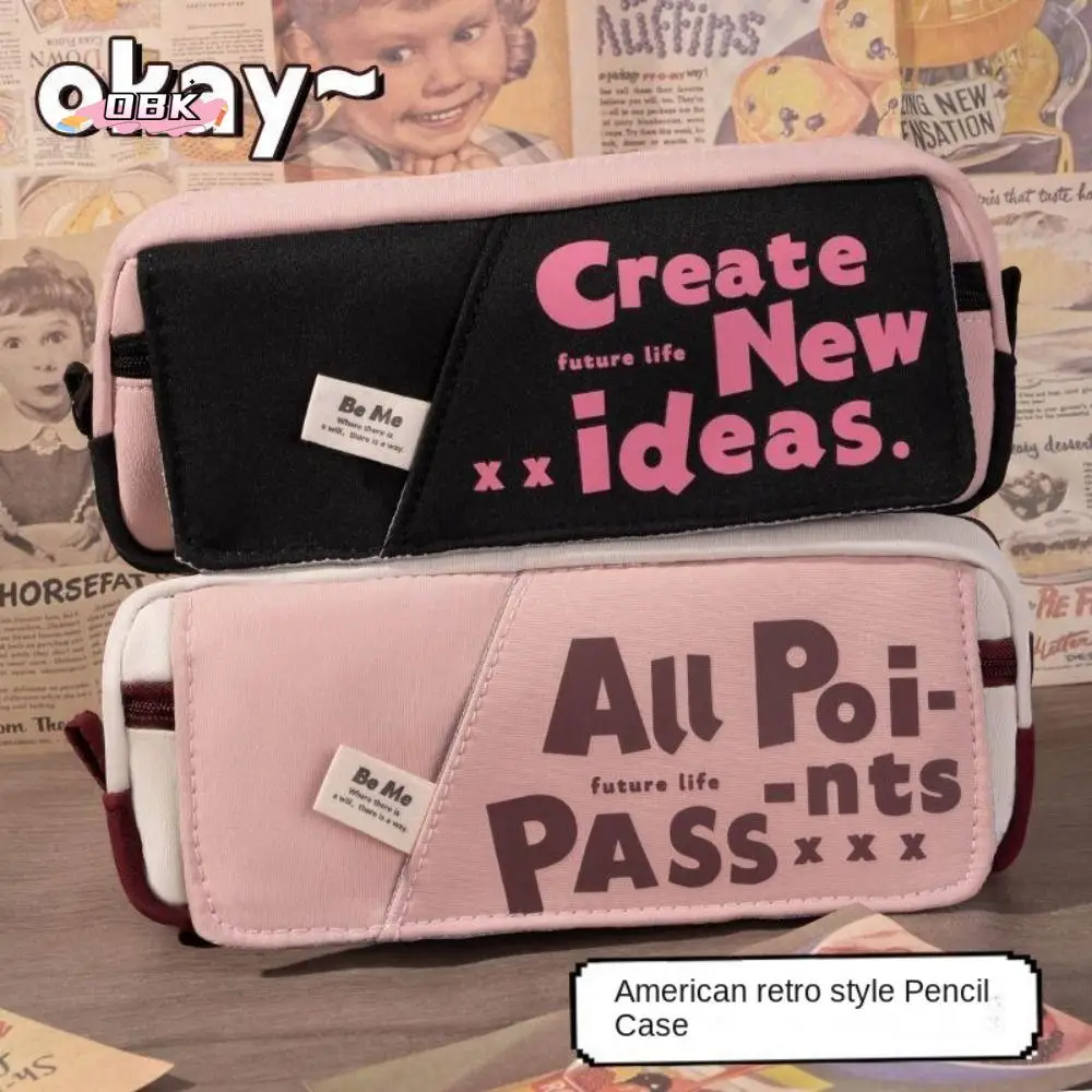 

Large Capacity Candy Colored Pencil Bag Dopamine Retro Graffiti Stationery Storage Bag Canvas Soft Touch Pencil Case Boy/Girl