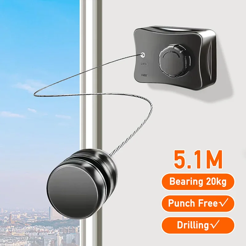 5.1 Meter Stainless Steel Invisible Clothesline Indoor Without Hole Bathroom Balcony Laundry Retractable Clothes Drying Wire