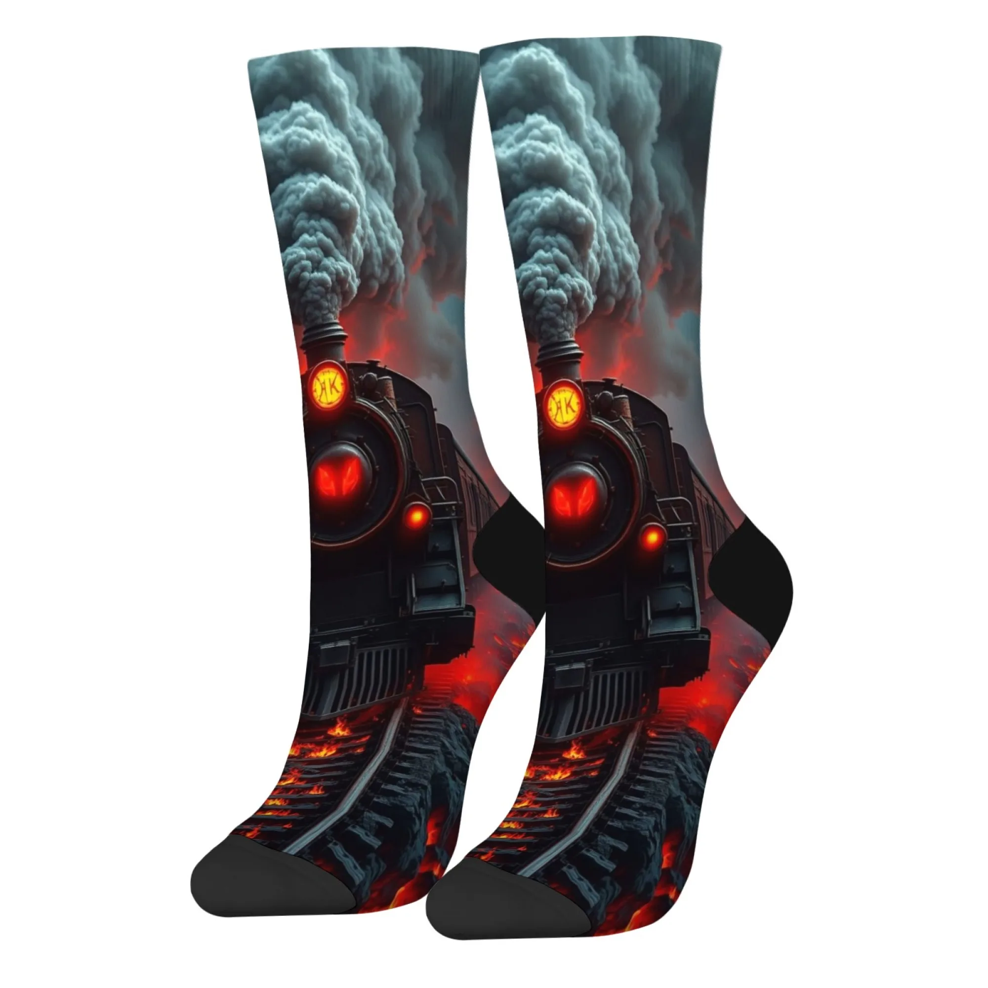 Lava Train Retro Fashion Men's Socks Steampunk Style Novelty Funny Compression Socks Comfortable Breathable Casual Hip-Hop Socks