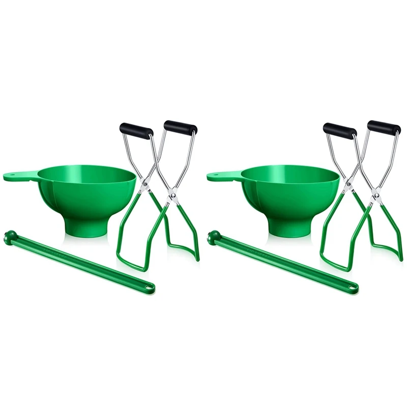 2X Canning Kit Jar Lifter Wide Mouth Canning Funnel Lid Wand For Canning Jars Anti-Scald Kitchen Tools(3Pcs,Green)