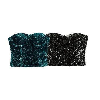 UNIZARA kadın mizaç slim fit seksi sırtı açık sonbahar ve kış yeni ürün boncuk süslenmiş tek kelime göğüs sarılı üst