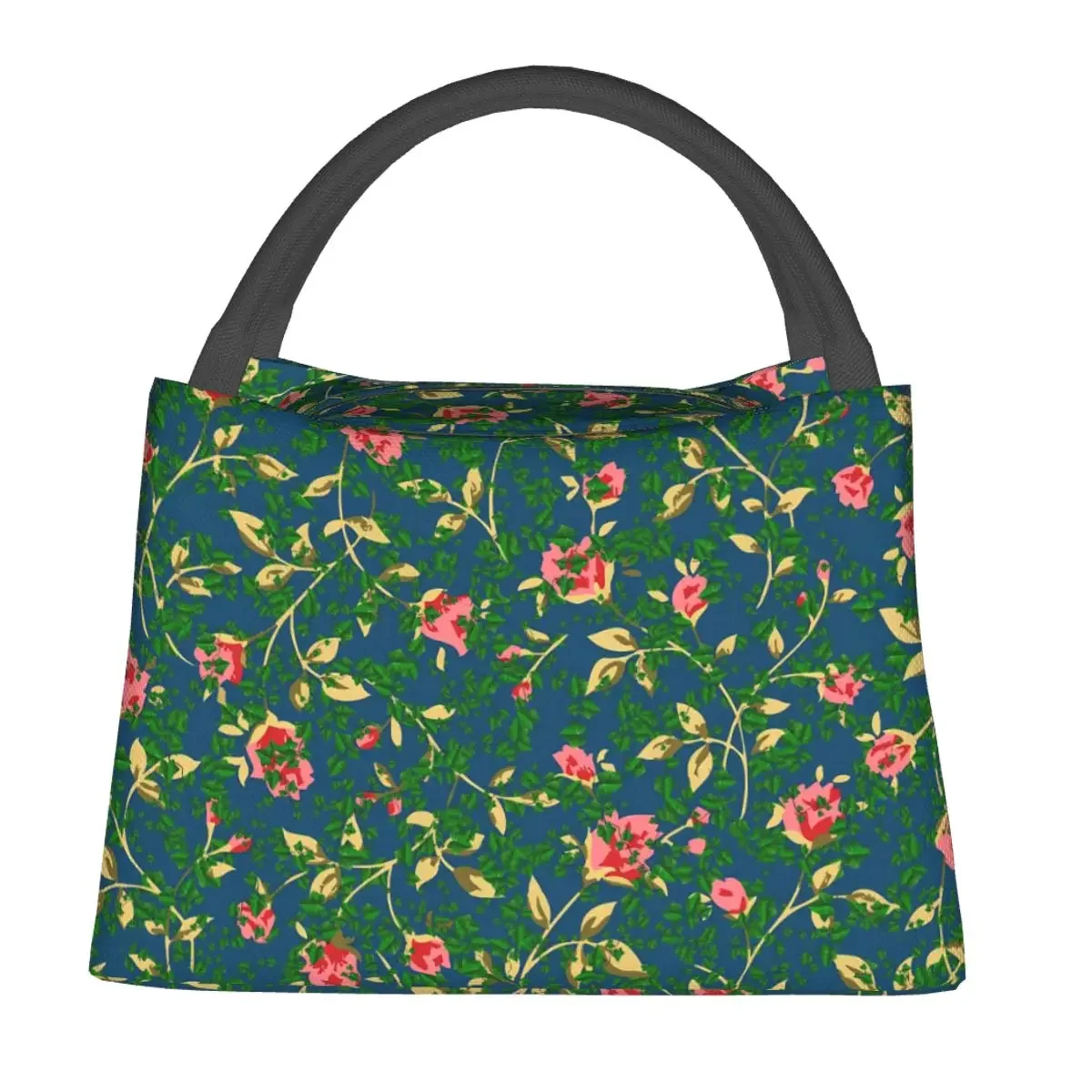 

Rose Floral Print Lunch Bag Retro Flowers Convenient Lunch Box Travel Designer Cooler Bag Aesthetic Oxford Thermal Lunch Bags