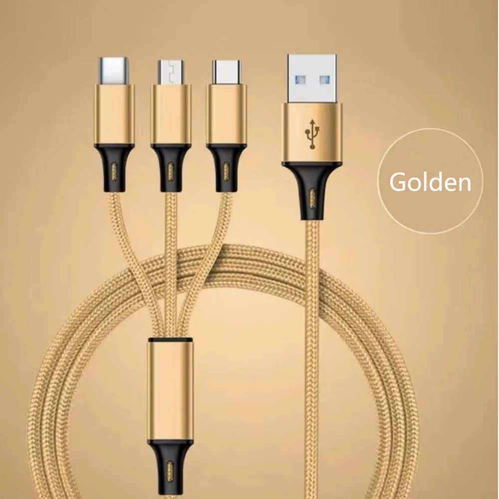 Kabel ładujący 3 w 1, 1,2 m, tkany nylon, uniwersalny adapter kabla szybkiego ładowania, odpowiedni do IP/Type C/Micro b