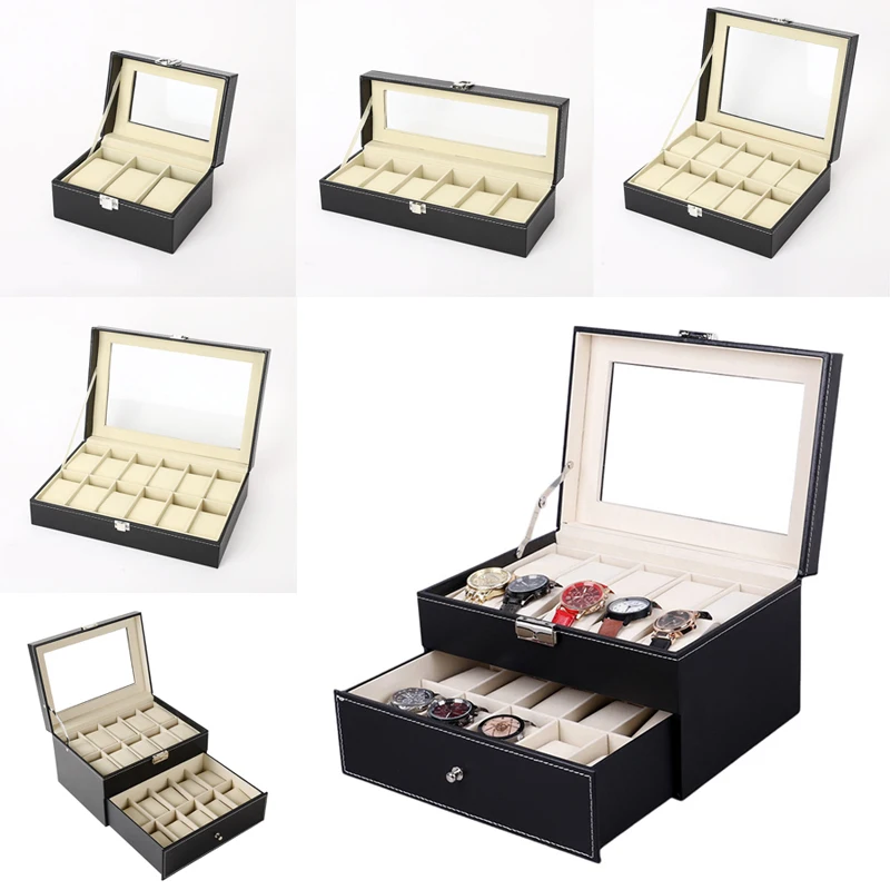 3/6/10/12/20 Slots PU Leather Watch Display Box Multi-Purpose Jewelry Wristwatch Storage Boxes For Women Men