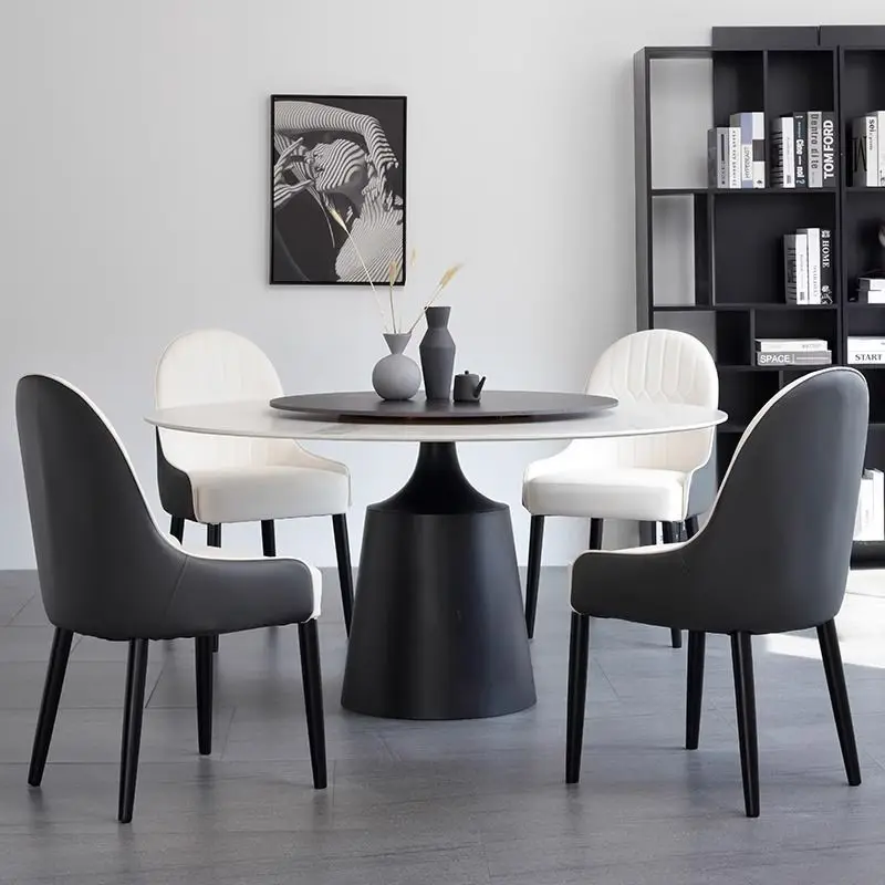 

Slate round turntable Italian dining table Small apartment Modern simple light luxury round table Household high-end
